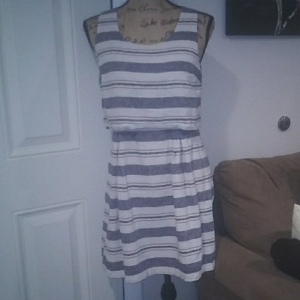 LOFT Nautical Stripped Linen Dress - Size: 8